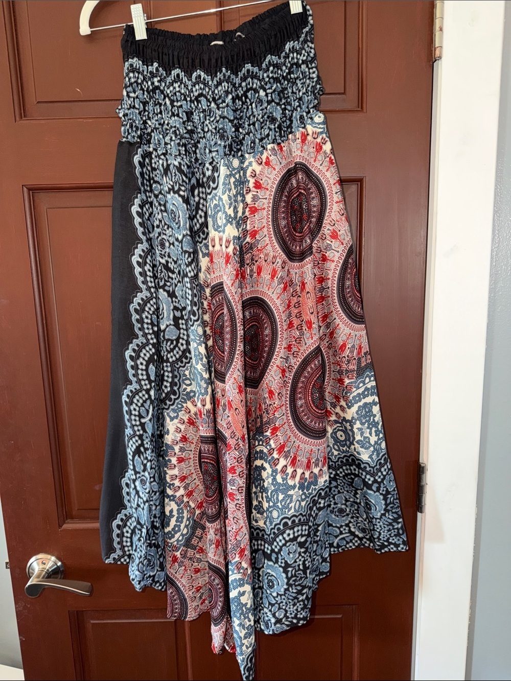 Boho Maxi Skirt in Navy, Red & Cream with Smocked Waist - Picture 4 of 5